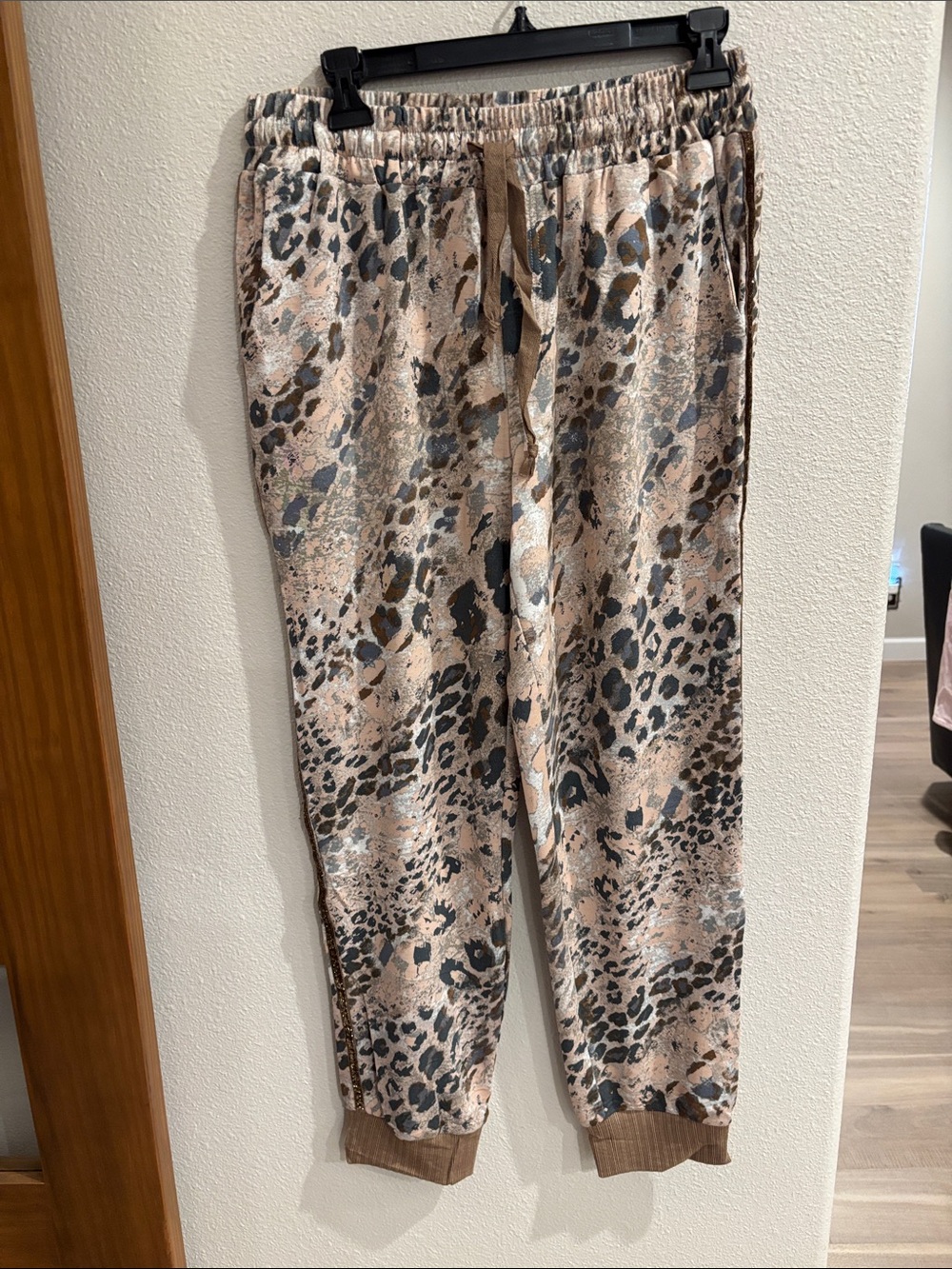 Mystree Beige and Brown Leopard-Print Jogger Pants